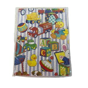 Gift Wrap Paper Baby Newborn Ducks Trucks Blocks Primary Colors VTG USA Made